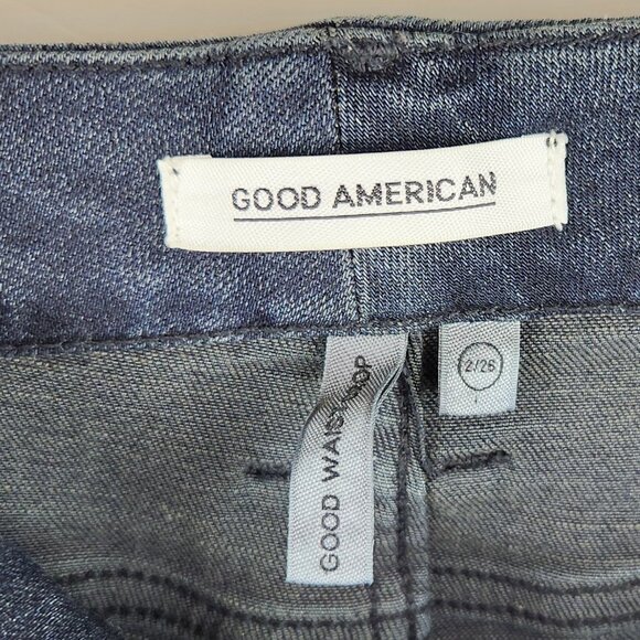 Good American Good Waist Crop Skinny Jeans Distressed Ripped Knees sz 2/26 - Picture 10 of 12